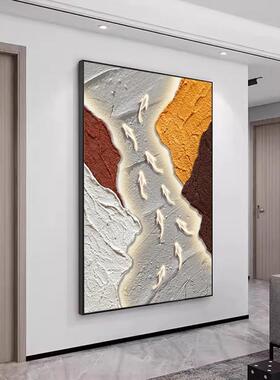 《鱼九图》手油绘画挂画玄装JTE饰画客厅沙发轻奢抽关象画肌理画
