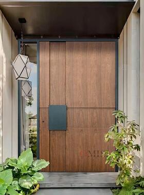 铸铝别大墅门双开门入木纹EAV户玻家璃门子母门农村自房进户对开