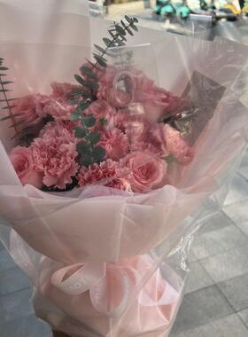 透QWN明红网摆摊手提袋鲜花袋中花束鲜号花手提袋配送外袋卖