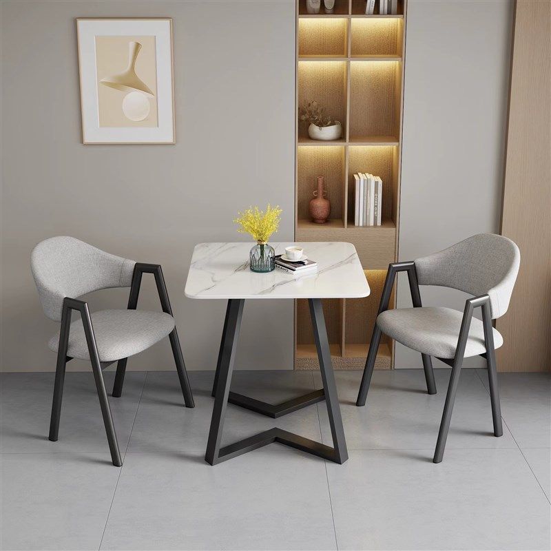 轻奢岩板休闲阳台小茶桌椅组合接待洽谈桌椅网红正方形一桌二椅子,商业/办公家具,餐桌椅系列,淘宝优惠券,粉丝福利购,淘宝优惠卷