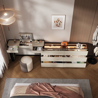 意式轻奢斗柜梳妆台一体实木翻盖化妆台新款卧室床尾收纳柜高级感