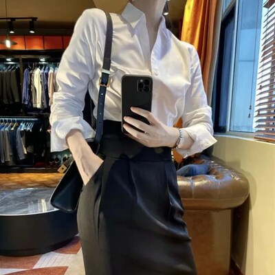 秋装搭配一整套时尚复古港风高级感衬衫休闲直筒中长款半身裙套装