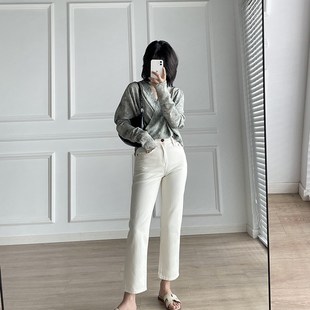 不可或缺的白牛,神仙版型!直筒水洗高腰牛仔裤女九分休闲裤