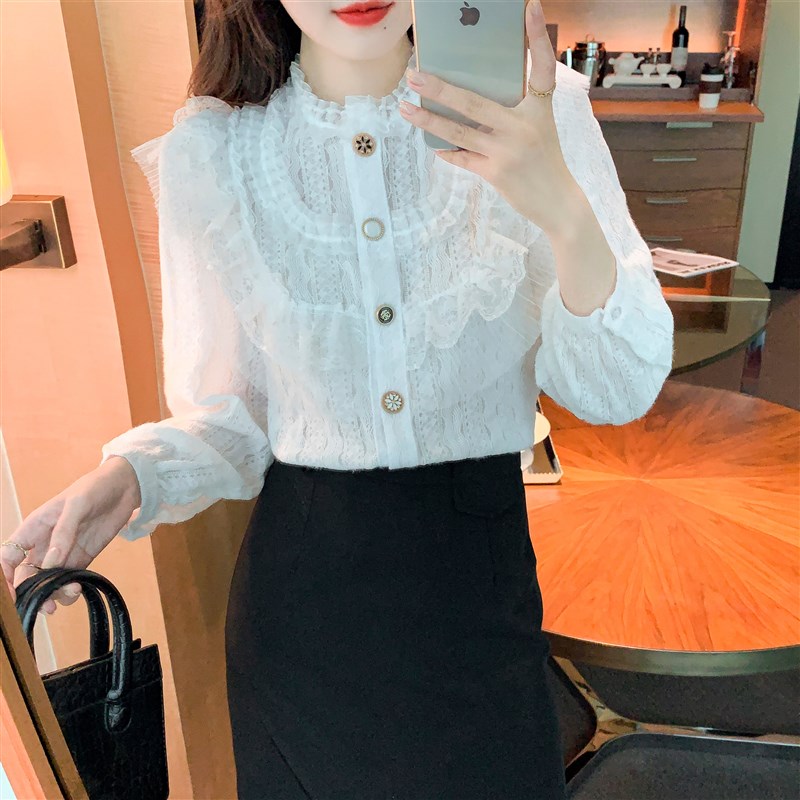 150小个子洋气加绒加厚蕾丝打底衫女155秋冬内搭上衣雪纺衬衫xs码