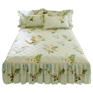 加厚夹棉床裙式 1.8米2.0m床罩全棉纯棉席梦思防滑保护套防尘床单4