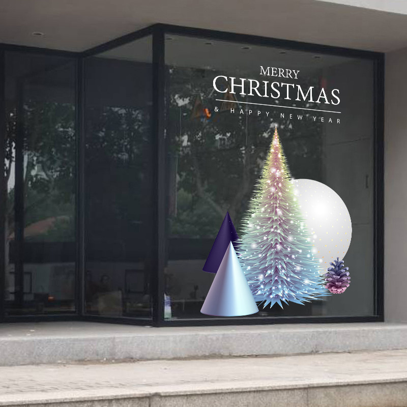 炫彩松针耶诞树耶诞节装饰橱窗玻璃贴纸服装饰品商场酒店静电贴画,家居饰品,门贴,淘宝优惠券,粉丝福利购,淘宝优惠卷