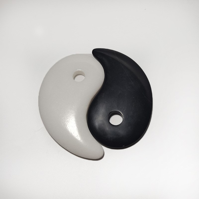 砭石黑白太极八卦板阴阳鱼刮痧板按摩石玉石能量石眼部经络拨筋用