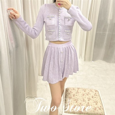 TWO女装2023早秋新款紫色名媛风套装高级赶温柔气质两件套