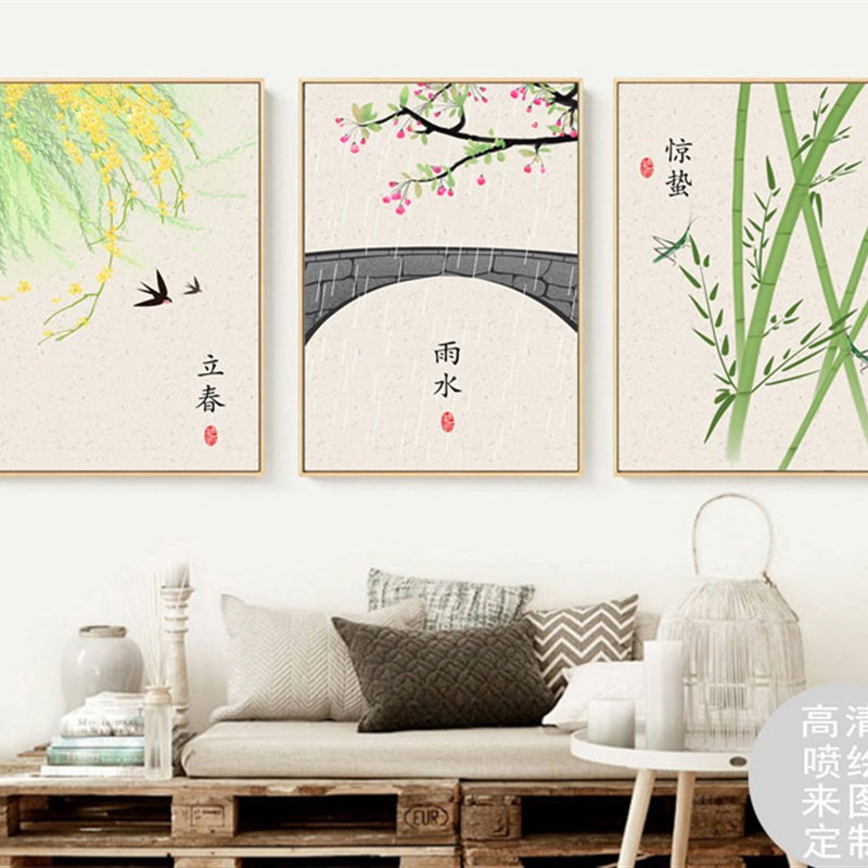 24节气客厅餐厅沙发背景墙装饰画挂画单幅油布画无框中国风民俗