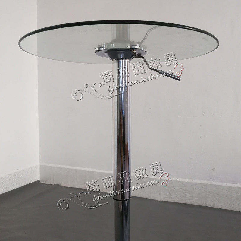 升降咖啡小圆桌 透明钢化玻璃高脚桌 接待休闲圆吧台酒吧桌小圆几