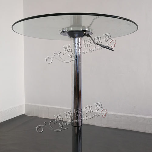 升降咖啡小圆桌 透明钢化玻璃高脚桌 接待休闲圆吧台酒吧桌小圆几