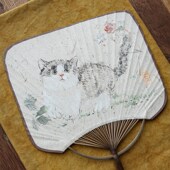 国潮文艺团扇 复古竹扇宣纸扇 国画水墨画定制扇子国风创意文玩扇