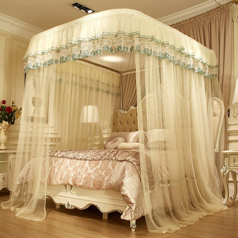 蚊帐三开门导轨豪华宫廷1.5米不锈钢U型轨道伸缩1.8m床双人家用