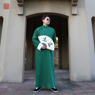 马褂春 伴郎服长袍中国风男装 民国风长衫 男相声大褂演出服斜襟中式