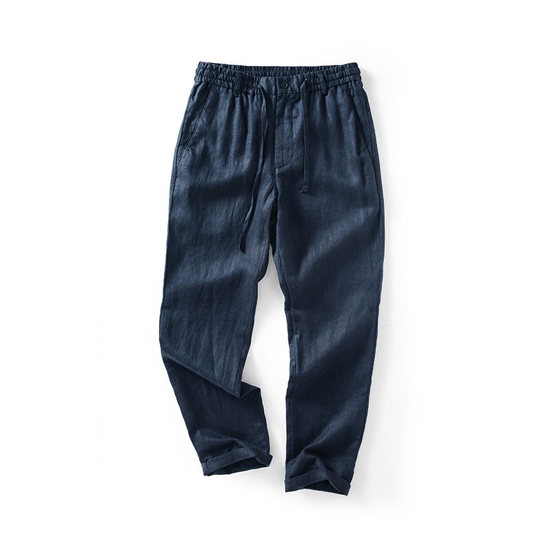 男装四季亚麻装 休闲日常通勤款 直筒宽松纯色长裤D039