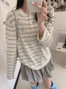 新款 2026春季 时尚 休闲百搭简约宽松韩版 T恤女 长袖 休闲条纹