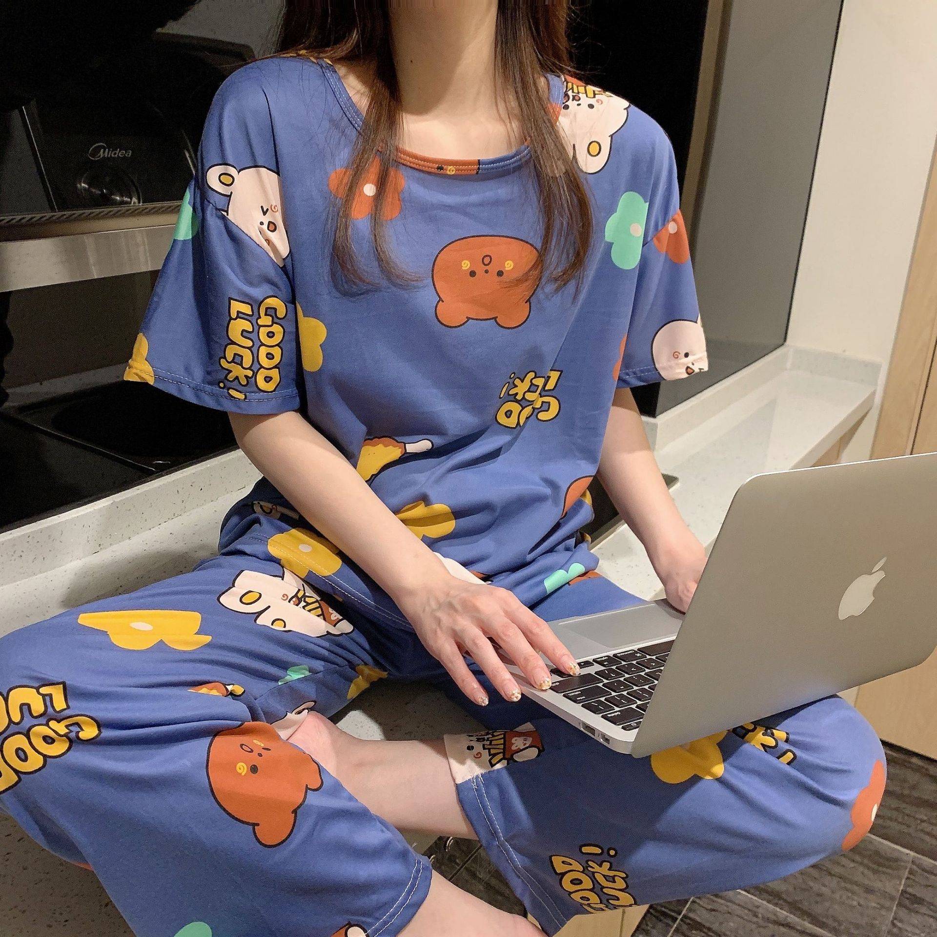 睡衣女春秋夏季短袖长裤大码宽松