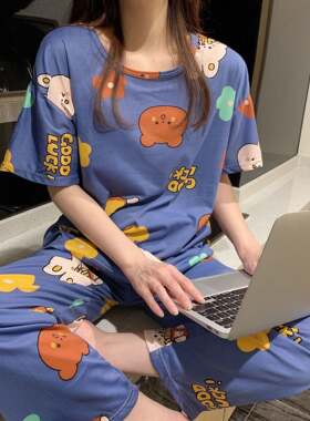 睡衣女春秋夏季短袖长裤大码宽松