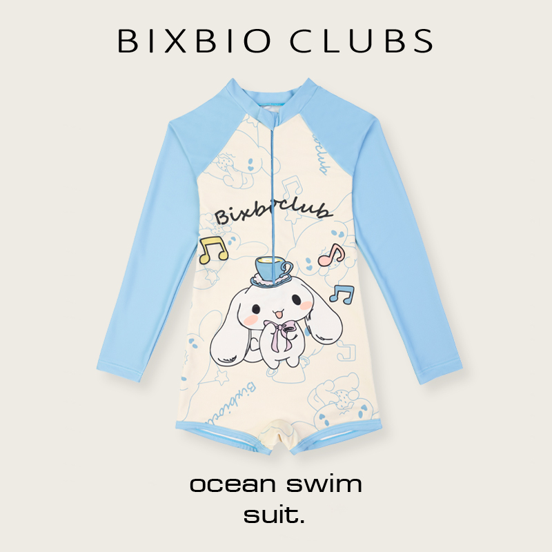 bixbio玉桂狗可爱洋气2025新款夏季长袖连体速干女童女孩儿童泳衣
