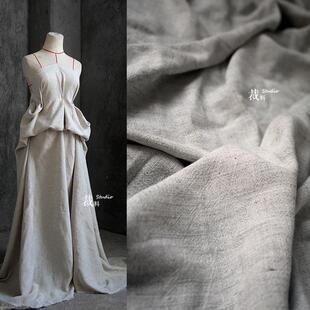 棉素 复古原胚棉麻布料服装面料亚麻布桌布窗帘薄款垂感高档秋季