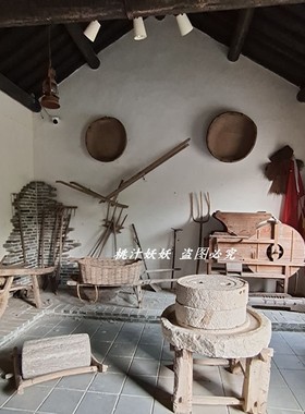 包邮民俗农耕文化摆件老旧农具播种机老种篓撒麦机景区农家老物件