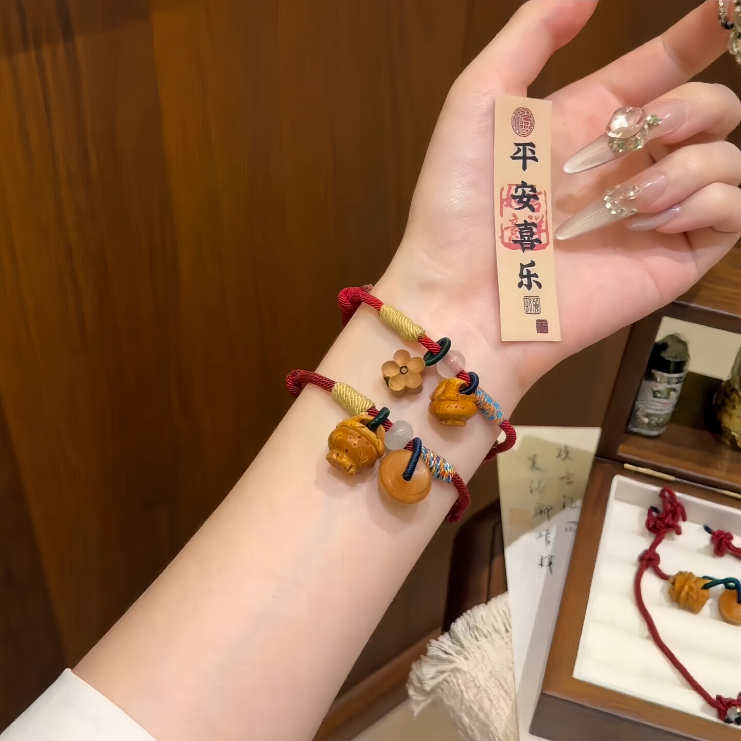 桃篮手链端午节五彩绳桃核编绳手绳桃木红绳手串小众手工编织女款