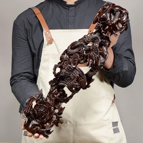 快速发货黑檀实木雕刻q龙凤呈祥如意摆件木头根雕创意新婚送礼电