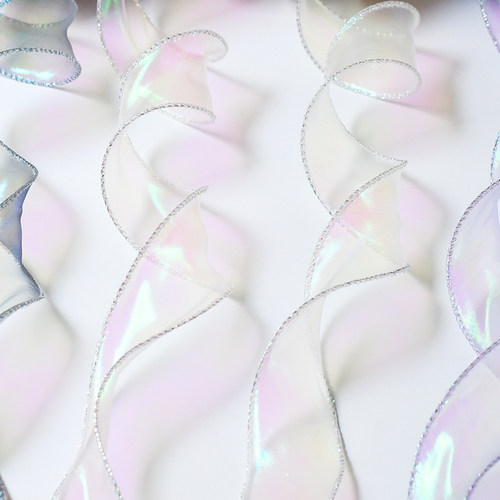 快速发货b幻彩银边鱼尾纱带彩虹蝴蝶结包花丝带鲜花花艺花店花束