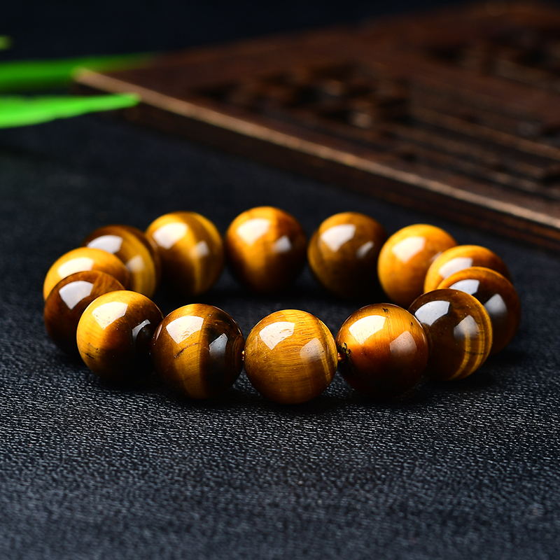 现货速发黄虎眼石单圈手链精选珠子直径14mm大号水晶手串节日礼物