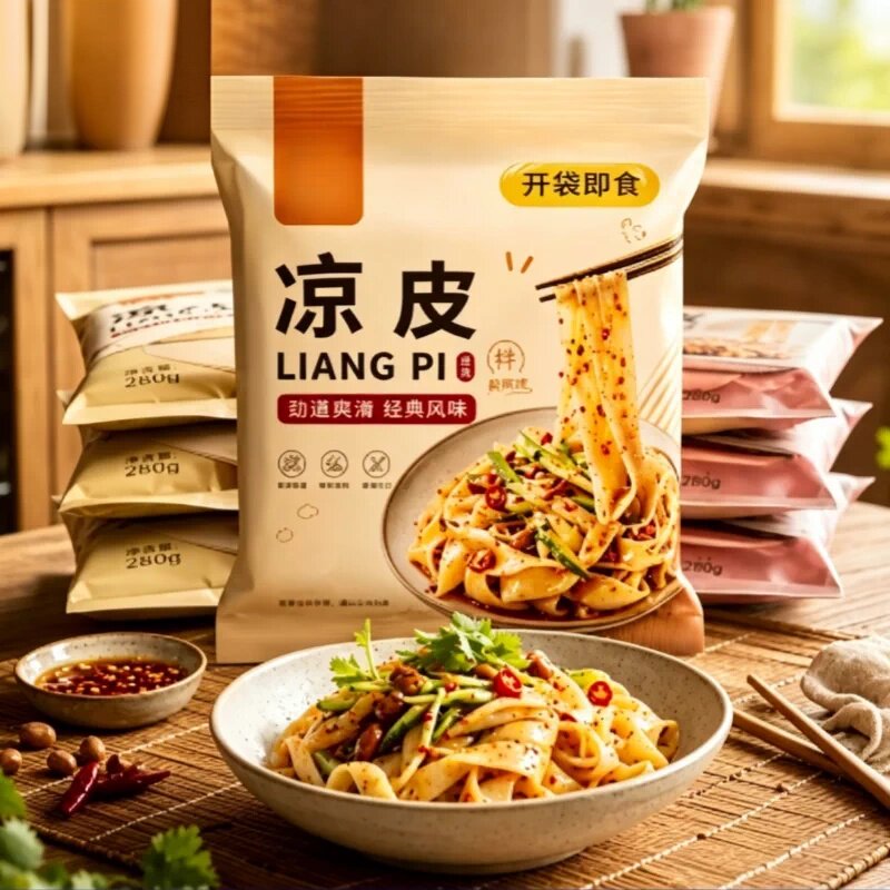 凉皮陕西正宗开袋即食凉拌手工鲜凉皮旗舰店代餐拌面免煮方便速食图片