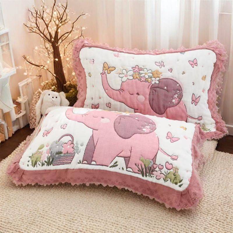 【官方旗舰店正品】纱布枕巾纯棉一对轻奢高级感等品泡芙花边中号