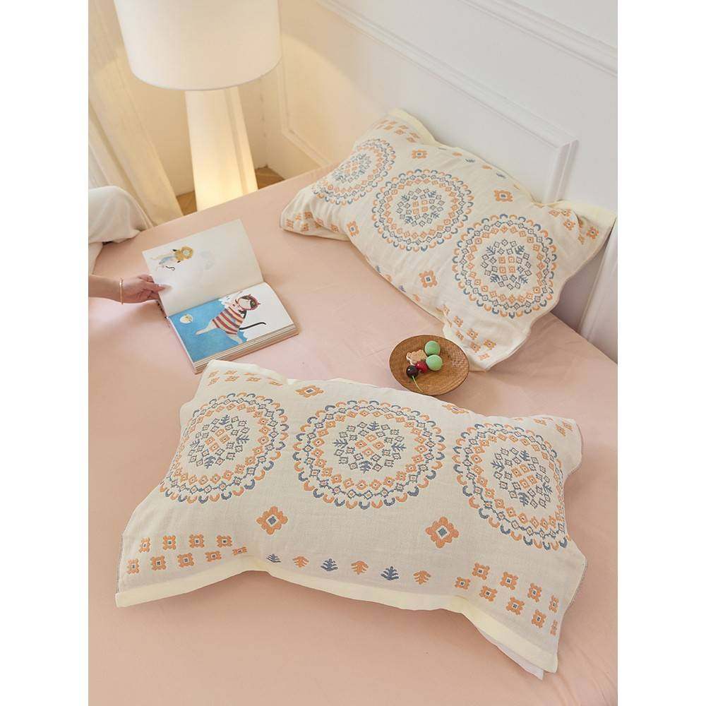 【官方旗舰店正品】纱布枕巾纯棉一对轻奢高级感等品四层绑带装加