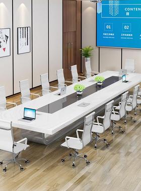 白色漆会议长条烤桌8 0人简约现办代大1型油漆会议桌椅HC-160组合