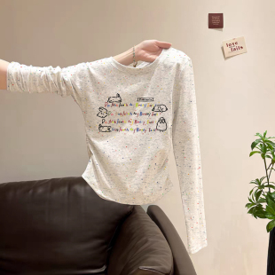 中大童学生休闲上衣百搭韩 修身 2025女童波点长袖 纯棉T恤春秋新款