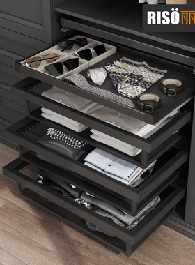 丽索衣柜拉篮衣帽间储物拉篮窄柜分类收纳篮隔板柜改造400-900柜