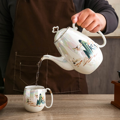 轻奢国潮水具套装家用客厅陶瓷水杯子中式结N婚茶具茶杯托盘乔迁