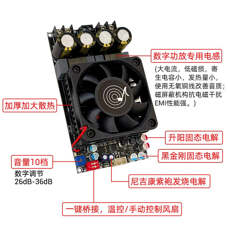 002纯后级数字功放板大功率TPA255立体声00WX2桥接单声道600W