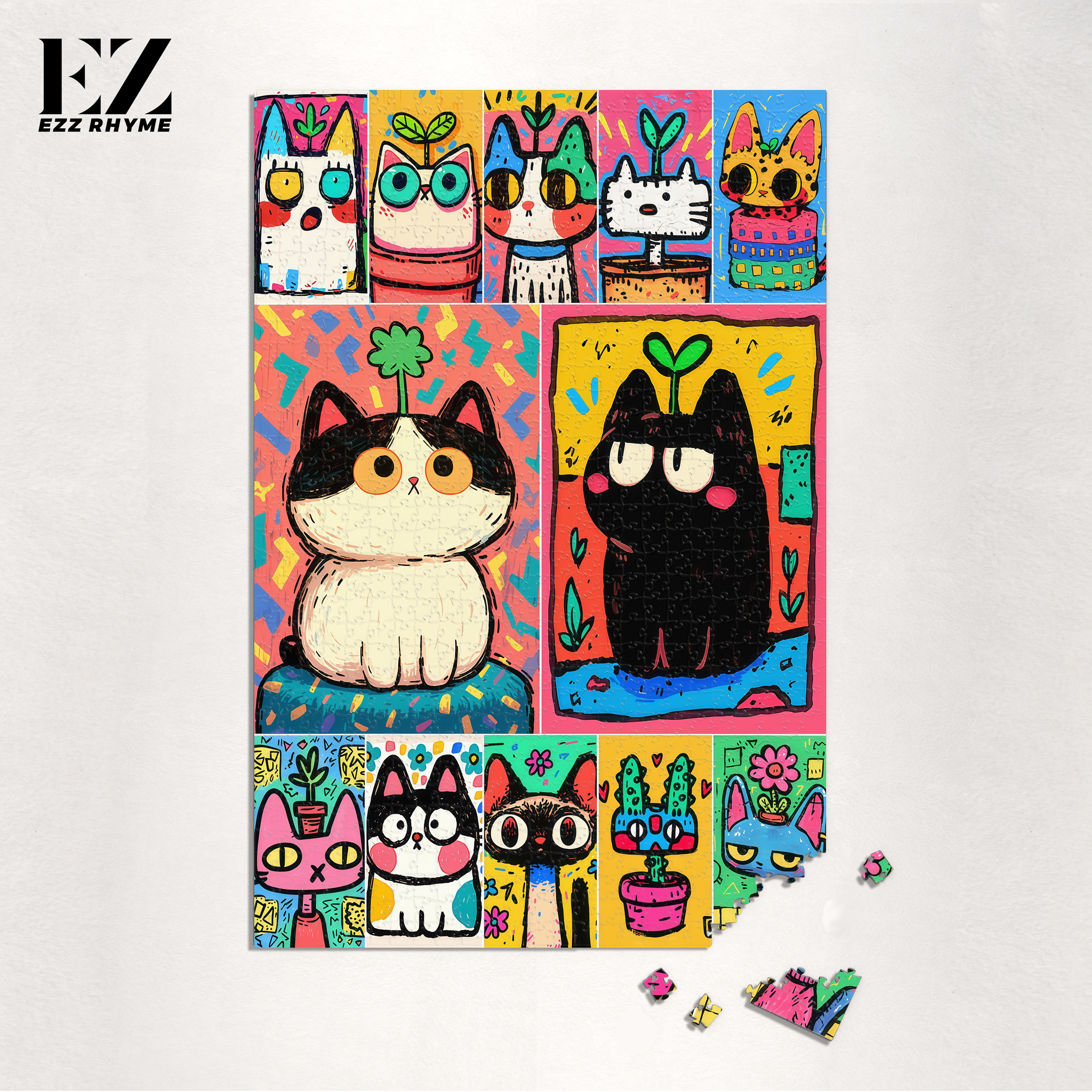 Ezz图韵小铺正品《可爱猫猫芽》500/1000 原创椴木拼图图片