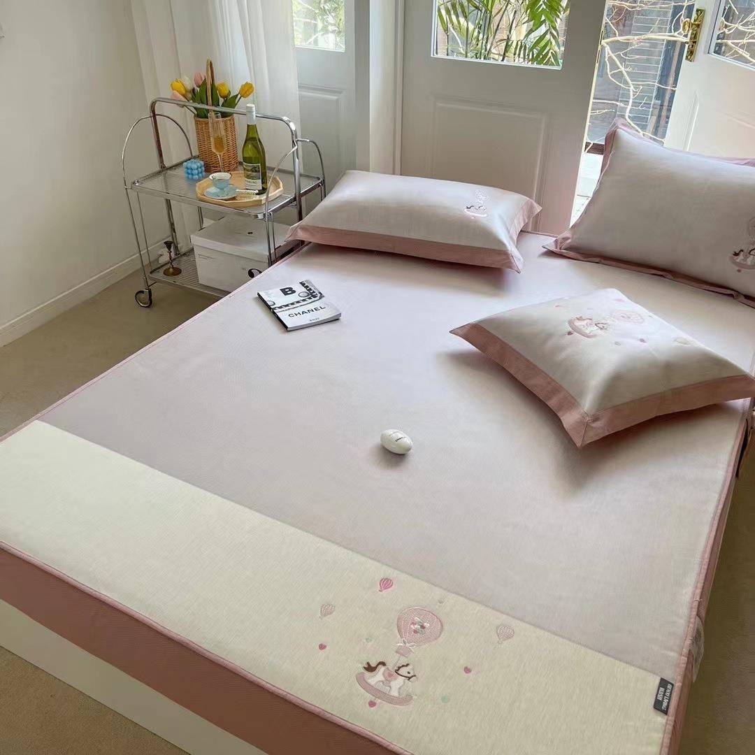 高端小马刺绣冰丝席三件套床笠款夏季裸睡空调凉席可水洗软席子