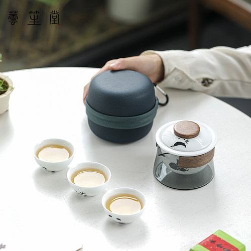 玻璃快客杯便携式旅行茶具套装一壶三杯收纳包户外随身Z旅游泡茶