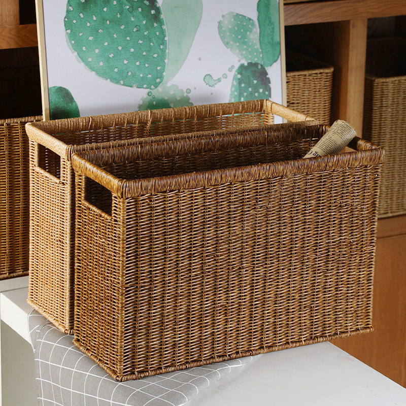 创意塑料藤编客厅茶几边角置w物筐健身房红酒筐文艺整理收纳篮大
