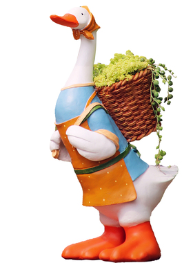 可爱田园风大鸭子树脂落地摆件庭院阳台花园装饰T多肉卡通小花盆