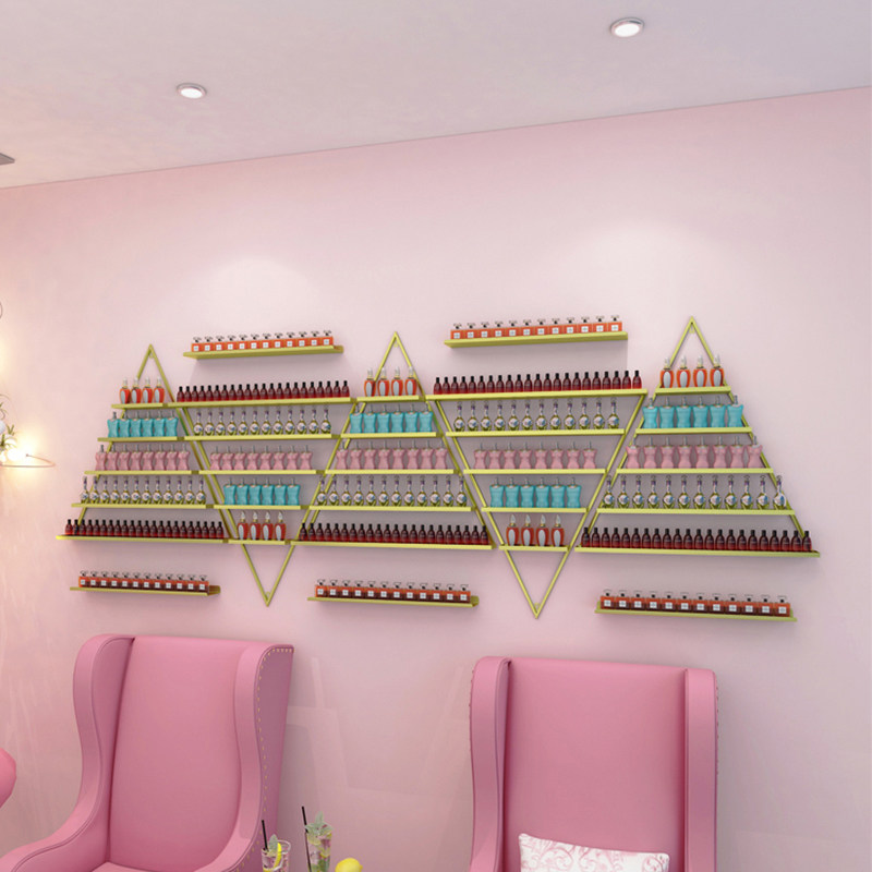金色三角指甲油胶展示架子铁艺多层墙上壁挂式美甲V店化妆品置物,商业/办公家具,化妆品货架,淘宝优惠券,粉丝福利购,淘宝优惠卷
