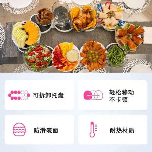家用长桌旋转托盘手动餐桌转盘 便携式餐用转盘O长条桌专用多托盘