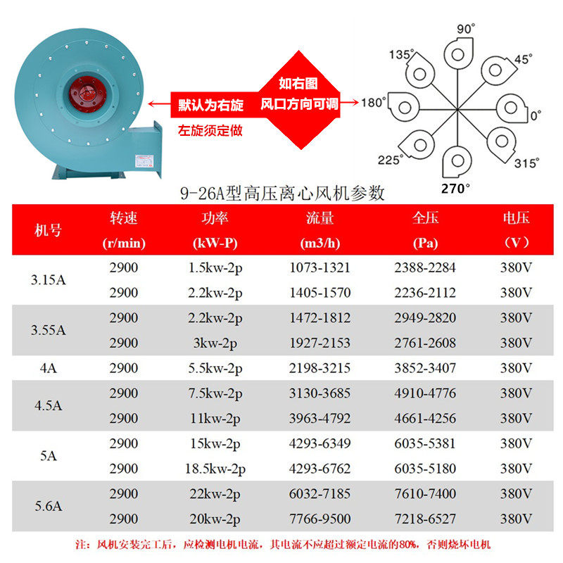 9-26型高压离心通风机管道x送风机工业锅炉鼓风机物料输送张三电
