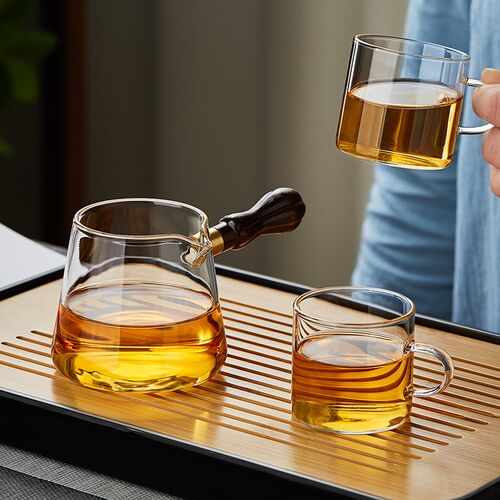 公道杯玻璃加f厚侧把公杯分茶器高档茶具侧把壶茶漏耐热套装茶海