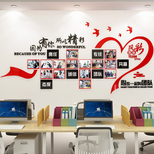 企业文化照片展示墙n员工风采励志墙贴公司团队办公室装饰立体布
