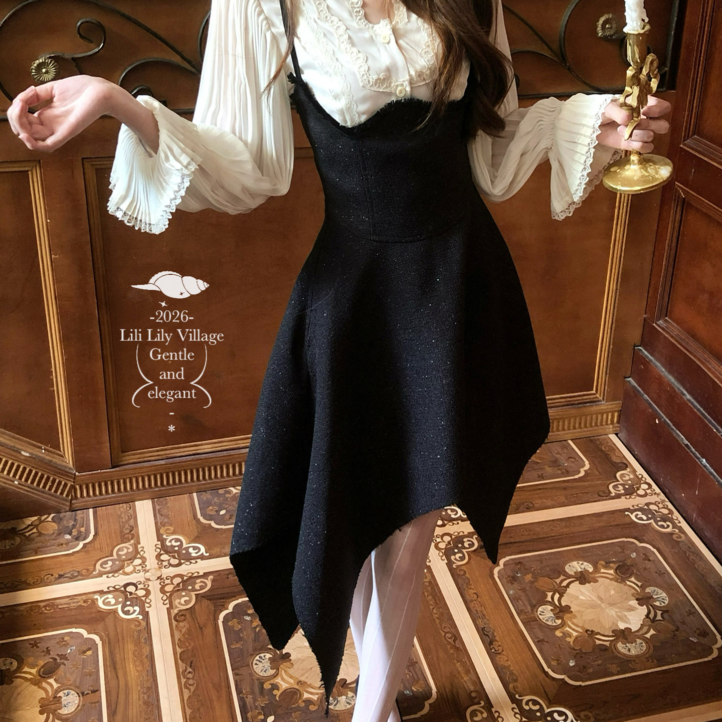 【小恶魔】Lili百合乡小香呢碎闪挂脖不规则流苏优雅千金风连衣裙