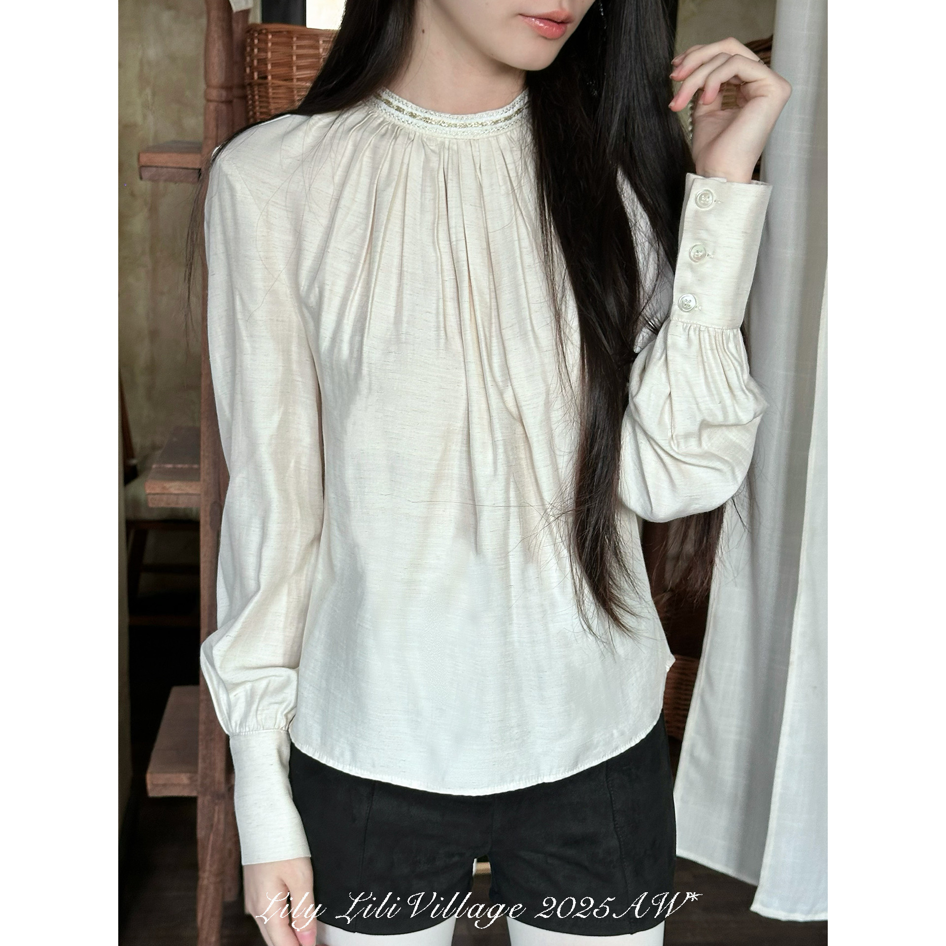 【铃町】Lili百合乡气质简约风日常基础款茶杏色抽褶微松长袖衬衫,女装/女士精品,衬衫,淘宝优惠券,粉丝福利购,淘宝优惠卷