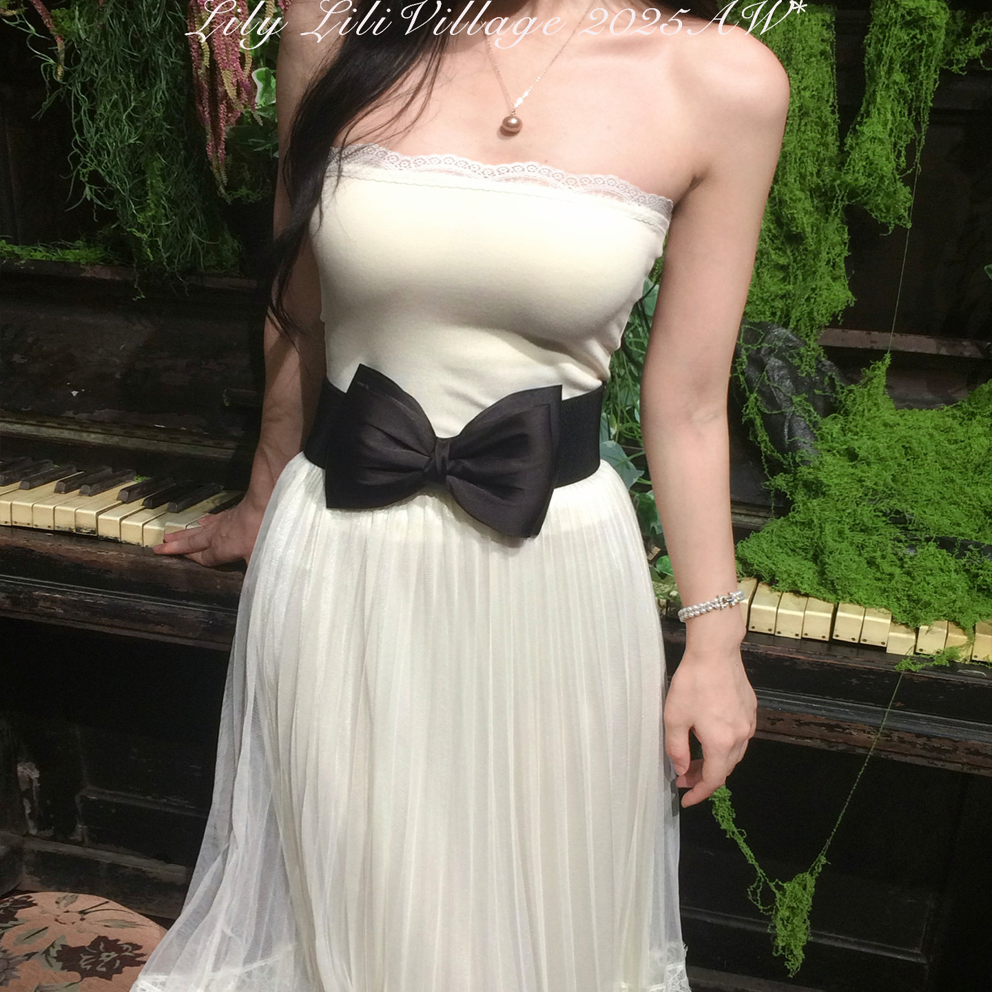 Lili百合乡原创黑色蝴蝶结腰带